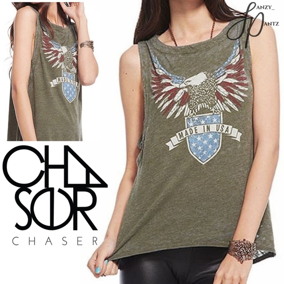 Chaser Tops - CHASER Made in USA side strap tank olive medium